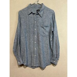 GAP Women's Blue‎ Chambray Linen Blend Long Sleeve Button Down Shirt Size Medium